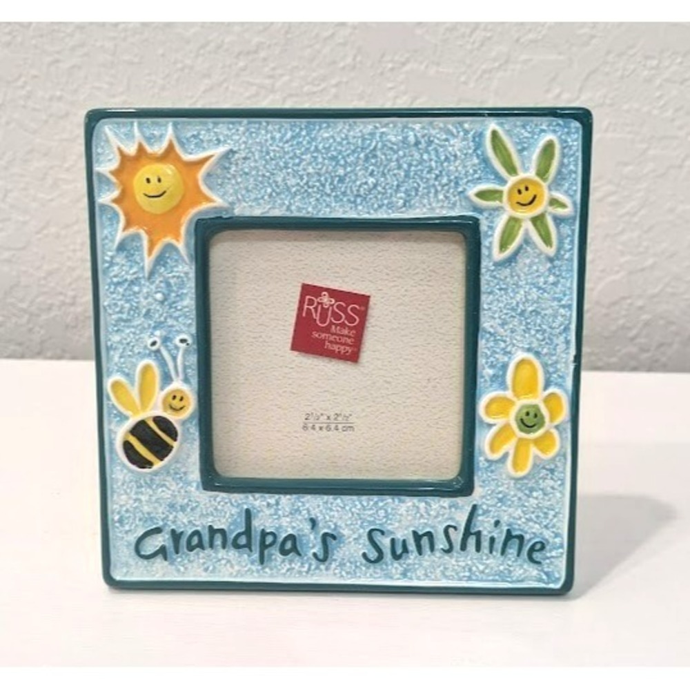 Grandpa's Sunshine Bees Flowers Blue Yellow 3D Ceramic 4x4 RUSS Picture Frame